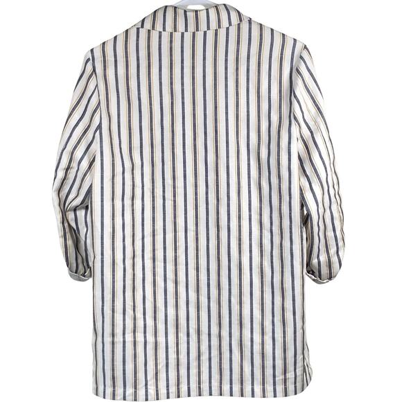 Forever 21 Blazer Women's Size Small Open Front Striped White Blue Gold Collared - Picture 2 of 6